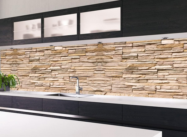 KLINOO Küchenrückwand aus Folie in Steinoptik beige als Spritzschutz