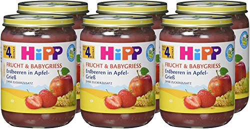 HiPP Frucht und Babygrieß: Erdbeeren in Apfel-Grieß, 6 × 190 g