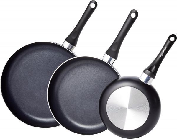 Amazon Basics Bratpfannen-Set, 3-teilig – Innenflächen und Pfannenboden