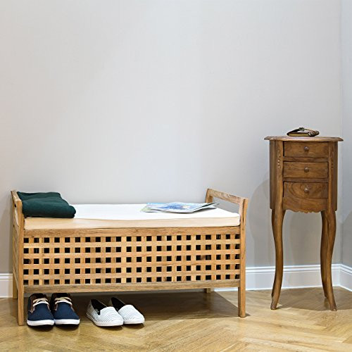 Relaxdays Truhenbank aus Walnuss mit Sitzauflage