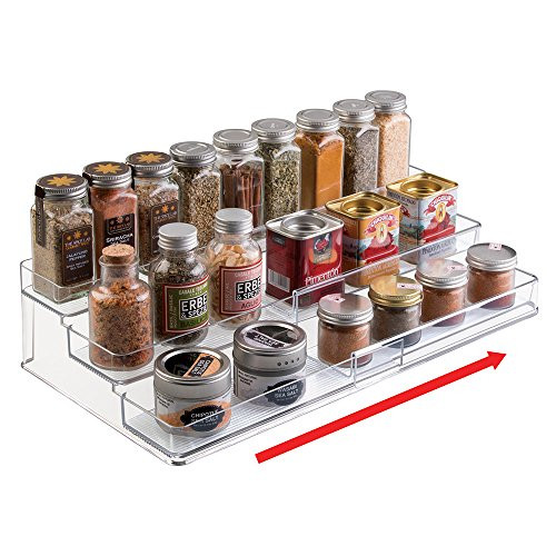 mDesign Gewürzregal, ausziehbar, drei Ebenen, transparent