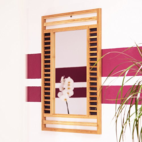 Relaxdays Bambus-Wandspiegel, natur, 70 × 50 cm