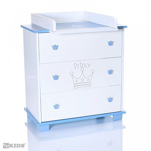 Prinz Wickelkommode, Weiß-Blau, drei Schubladen