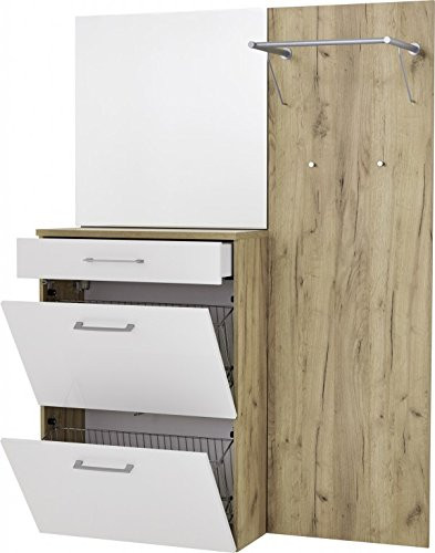 Lola Kompaktgarderobe, Weiß Hochglanz-Navarra-Eiche