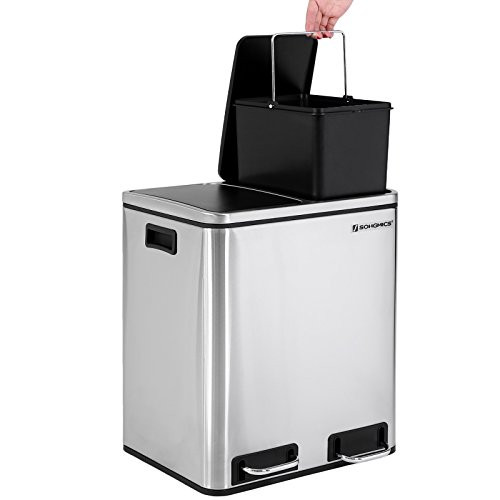 SONGMICS Mülltrennsystem, Edelstahl, 2 × 15 Liter