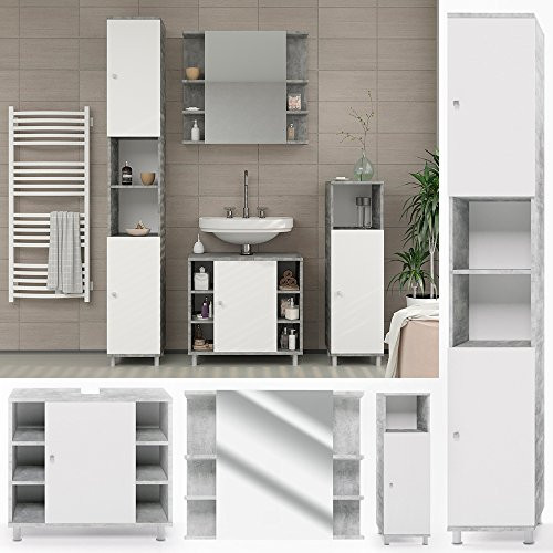 VICCO Fynn Badmöbel-Set 4, Beton-Weiß