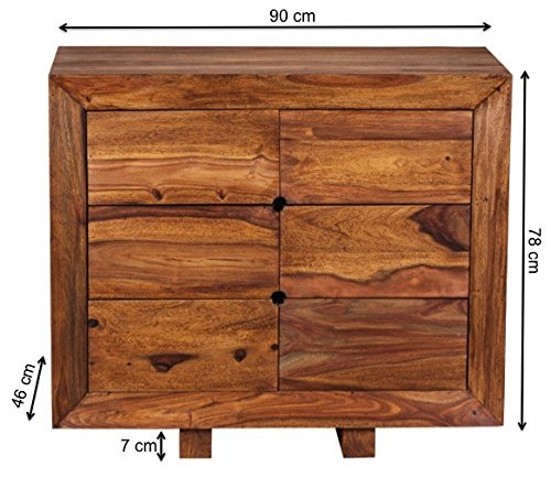 WOHNLING Sheesham-Kommode, 90 cm, sechs Schubladen