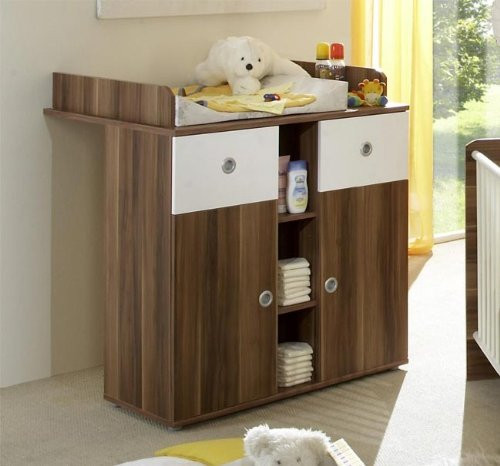 WikiK Babyzimmer Set 731, dreiteilig, Weiß-Walnuss-Dekor