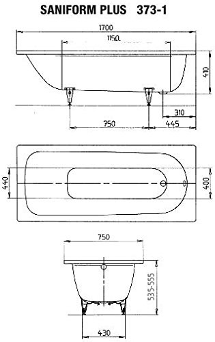 Kaldewei Saniform Plus Badewannen-Set, 170 × 75 cm